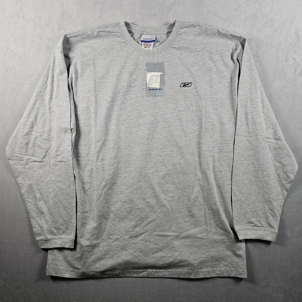 Vintage Reebok T-Shirt Mens XL Gray Long Sleeve Embroidered Y2K Deadstock Tee